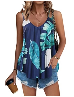 Zeagoo Women's Flowy V Neck Casual Sexy Summer Tank Top