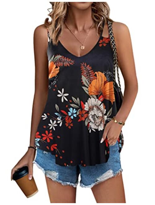 Zeagoo Women's Flowy V Neck Casual Sexy Summer Tank Top