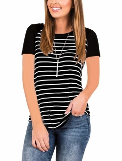 INFITTY Women's 3/4 Sleeve Raglan Striped T Shirt Baseball Tunic Tops Blouse