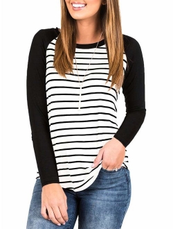 INFITTY Women's 3/4 Sleeve Raglan Striped T Shirt Baseball Tunic Tops Blouse