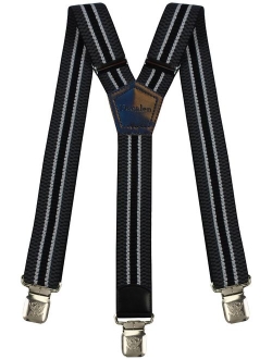 Mens Suspenders Wide Adjustable and Elastic Braces Y Shape with Very Strong Clips - Heavy Duty