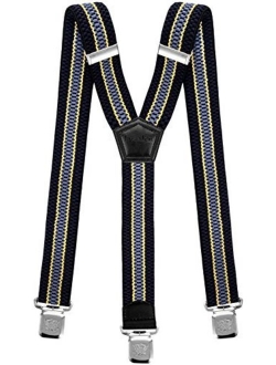 Mens Suspenders Wide Adjustable and Elastic Braces Y Shape with Very Strong Clips - Heavy Duty