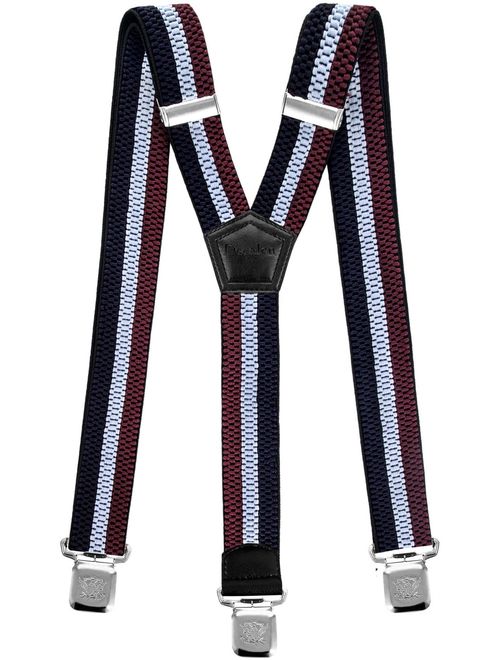 Mens Suspenders Wide Adjustable and Elastic Braces Y Shape with Very Strong Clips - Heavy Duty