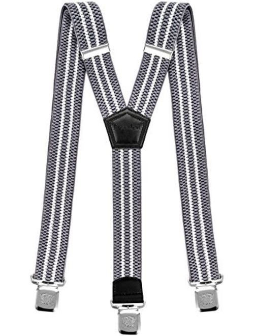 Mens Suspenders Wide Adjustable and Elastic Braces Y Shape with Very Strong Clips - Heavy Duty