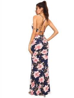 Striped Strappy Backless Summer Evening Party Maxi Dress