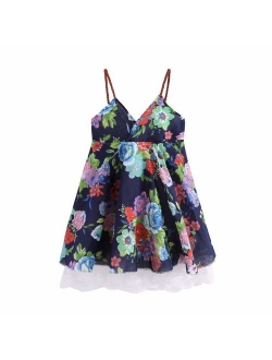 Little Girls Floral Sundress Sleeveless Lace Beach Dress