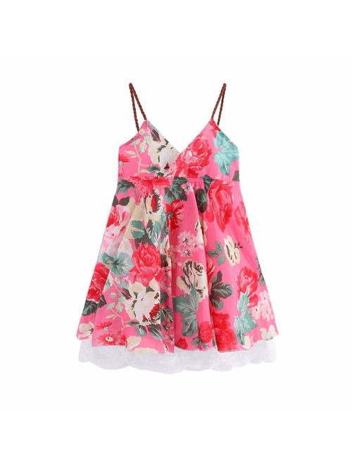 LittleSpring Little Girls Floral Sundress Sleeveless Lace Beach Dress