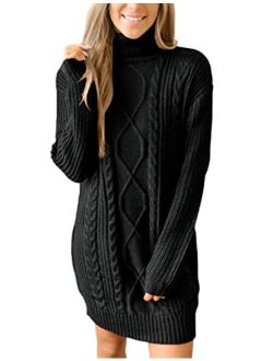 For G and PL Women's Cable Knit Turtleneck Sweater Dress