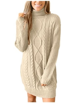 For G and PL Women's Cable Knit Turtleneck Sweater Dress