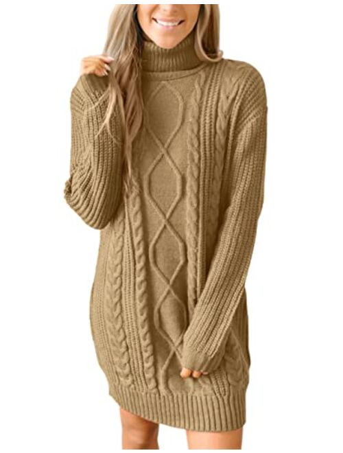 For G and PL Women's Cable Knit Turtleneck Sweater Dress