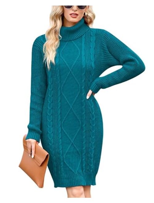 For G and PL Women's Cable Knit Turtleneck Sweater Dress