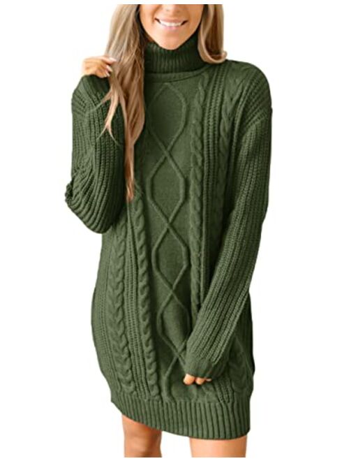 For G and PL Women's Cable Knit Turtleneck Sweater Dress