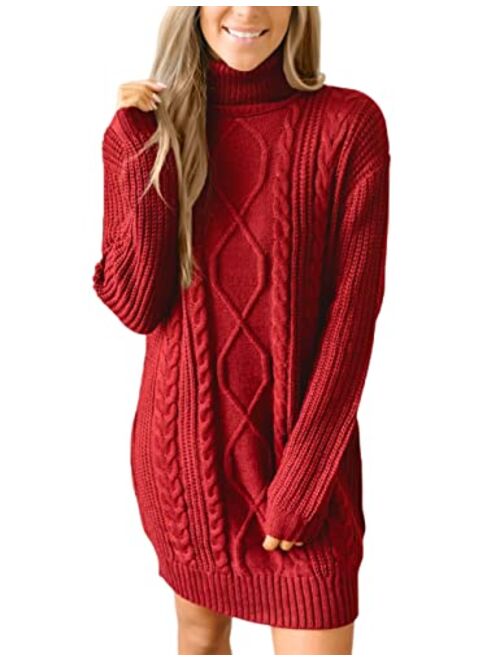 For G and PL Women's Cable Knit Turtleneck Sweater Dress