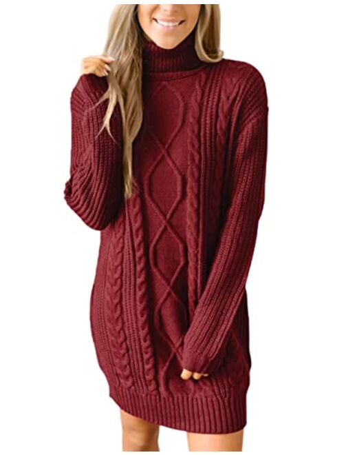 For G and PL Women's Cable Knit Turtleneck Sweater Dress