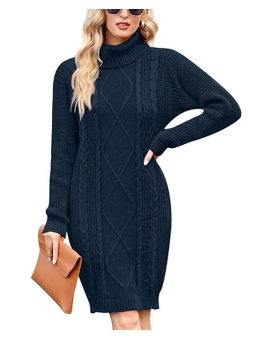 For G and PL Women's Cable Knit Turtleneck Sweater Dress