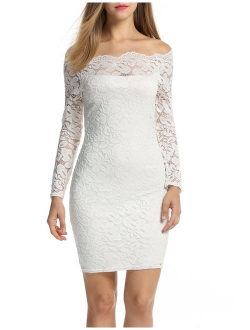 ACEVOG Women Off Shoulder Floral Lace Party Dress