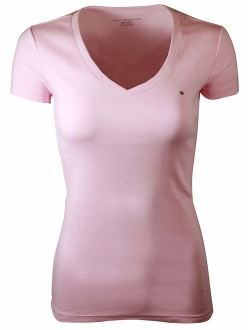 Womens V-Neck Solid Color Logo T-Shirt