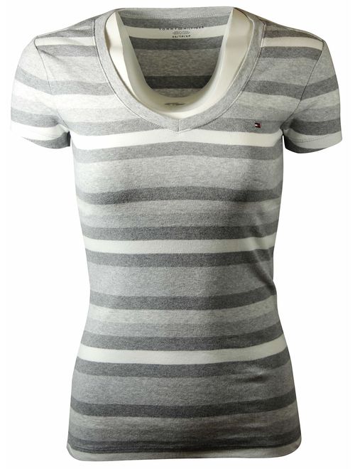 Tommy Hilfiger Womens V-Neck Solid Color Logo T-Shirt