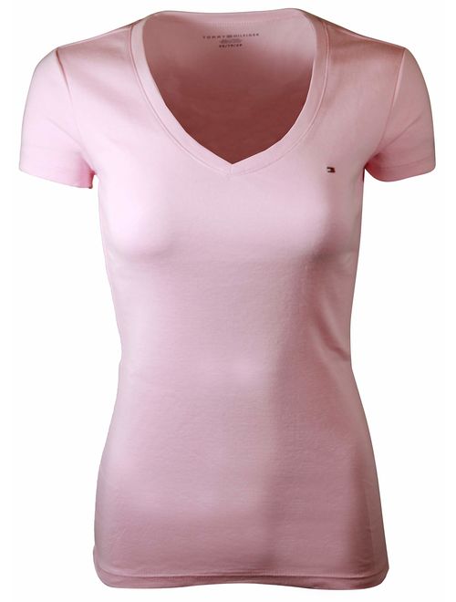 Tommy Hilfiger Womens V-Neck Solid Color Logo T-Shirt