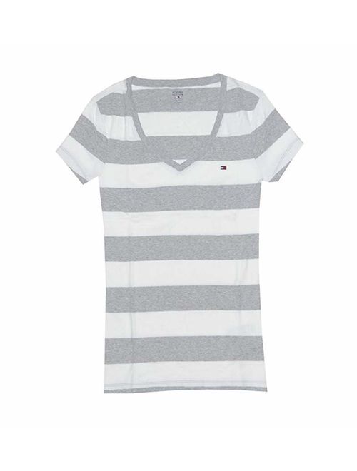 Tommy Hilfiger Womens V-Neck Solid Color Logo T-Shirt