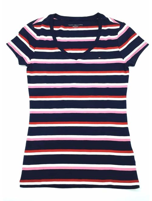 Tommy Hilfiger Womens V-Neck Solid Color Logo T-Shirt