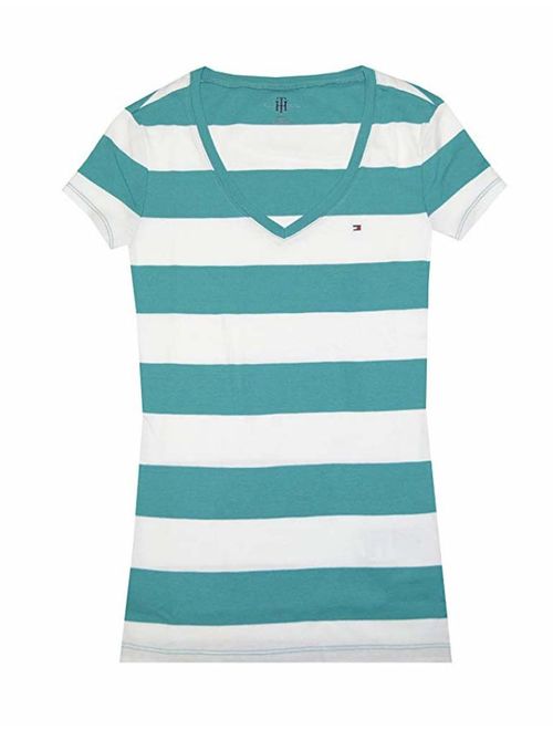 Tommy Hilfiger Womens V-Neck Solid Color Logo T-Shirt