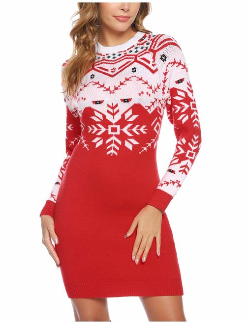 Aibrou Long Sleeve Christmas Sweater Dresses for Women Round Neck Cable Knit Tunic Sweater Pullover