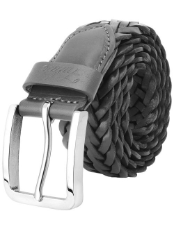 Falari Men's Braided Belt Leather Stainless Steel Buckle 35mm