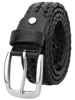 Falari Men's Braided Belt Leather Stainless Steel Buckle 35mm