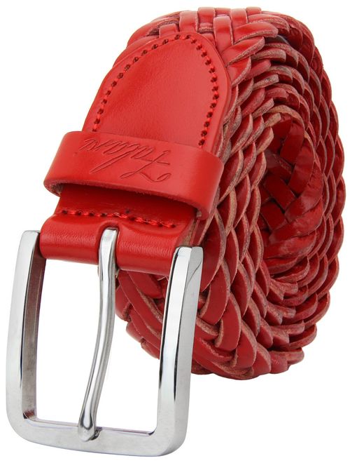 Falari Men's Braided Belt Leather Stainless Steel Buckle 35mm