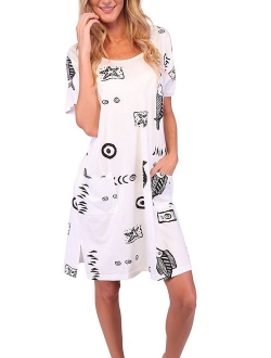 INGEAR Beach Summer Shift Dress Short Cotton Tee Dress Cover up