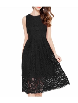 VEIISAR Womens Fashion Sleeveless Lace Fit Flare Elegant Cocktail Party Dress