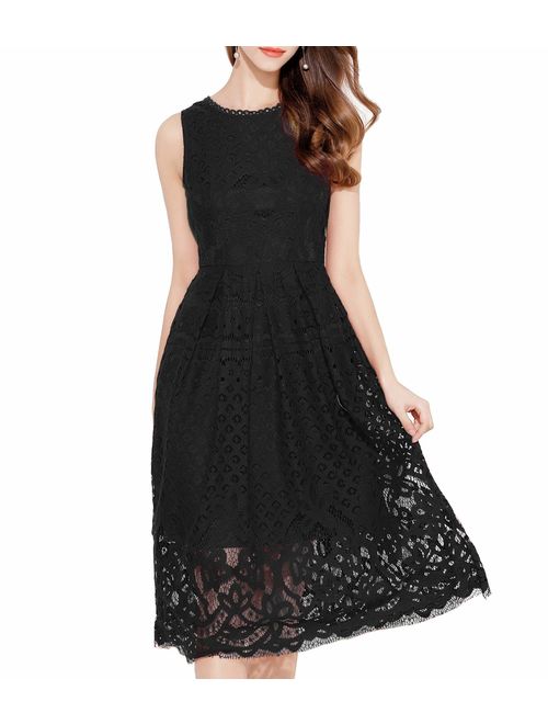 VEIISAR Womens Fashion Sleeveless Lace Fit Flare Elegant Cocktail Party Dress