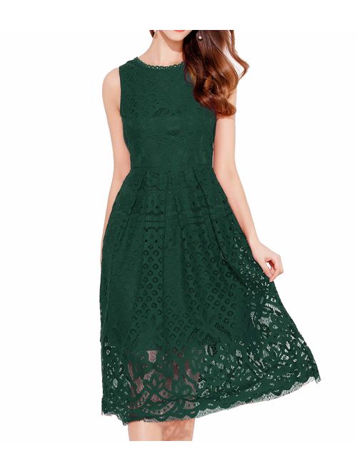 VEIISAR Womens Fashion Sleeveless Lace Fit Flare Elegant Cocktail Party Dress