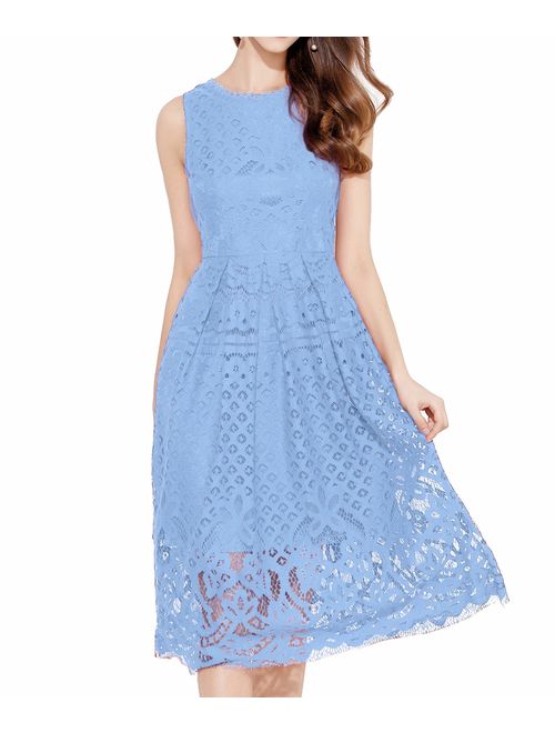 VEIISAR Womens Fashion Sleeveless Lace Fit Flare Elegant Cocktail Party Dress