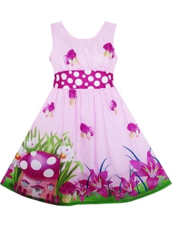 Girls Dress Rose Flower Print Embroidery Purple