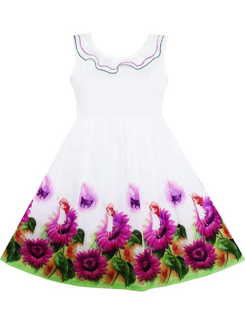 Sunny Fashion Girls Dress Rose Flower Print Embroidery Purple