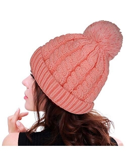 Women's Winter Beanie Warm Fleece Lining - Thick Slouchy Cable Knit Skull Hat Ski Cap