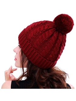 Women's Winter Beanie Warm Fleece Lining - Thick Slouchy Cable Knit Skull Hat Ski Cap