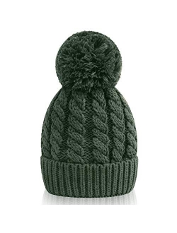 Women's Winter Beanie Warm Fleece Lining - Thick Slouchy Cable Knit Skull Hat Ski Cap