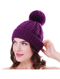 Women's Winter Beanie Warm Fleece Lining - Thick Slouchy Cable Knit Skull Hat Ski Cap