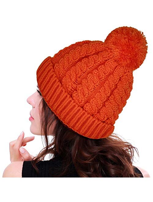 Women's Winter Beanie Warm Fleece Lining - Thick Slouchy Cable Knit Skull Hat Ski Cap