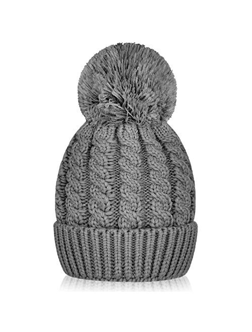 Women's Winter Beanie Warm Fleece Lining - Thick Slouchy Cable Knit Skull Hat Ski Cap