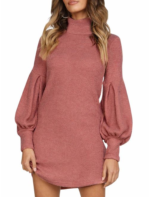 Simplee Women's Winter Warm Loose Turtleneck Oversized Pullover Sweater Dress