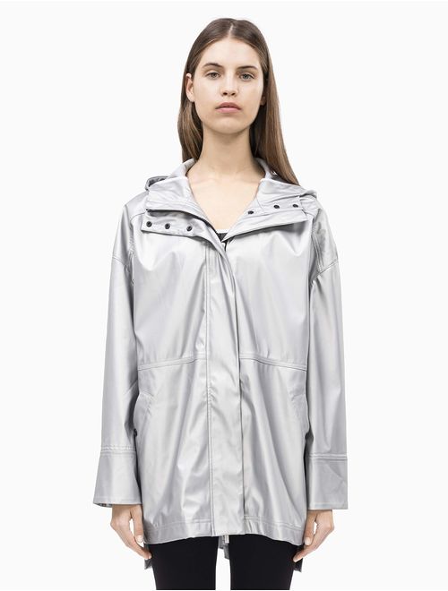 Calvin Klein Women's Hi Lo Hooded Rain Slicker