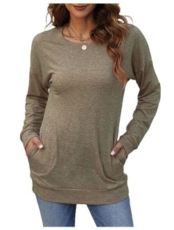 Unidear Womens Casual Long Sleeve Cozy High Neck Solid Sweatshirt with Pocket