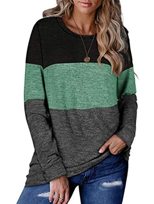 CHYRII Womens Casual Color Block Raglan Long Sleeve Lightweight Tunic Sweatshirt Tops with Pockets