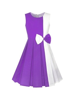 Girls Dress Color Block Contrast Bow Tie Everyday Party Size 4-14