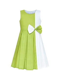 Girls Dress Color Block Contrast Bow Tie Everyday Party Size 4-14