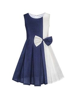 Girls Dress Color Block Contrast Bow Tie Everyday Party Size 4-14